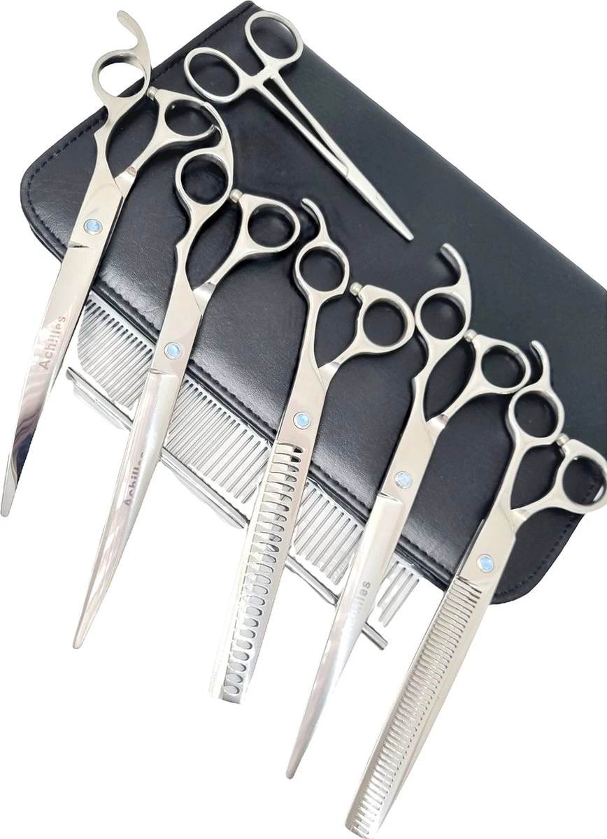 Achilles Hondenschaar - Scharenset Hond 8 INCH - 8-Delige Scharenset - Effileerschaar Hond 4 Achilles Hondenschaar - Scharenset Hond 8 INCH - 8-Delige Scharenset - Effileerschaar Hond - Afbeelding 2