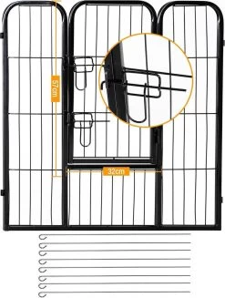 Merkloos Hondenren - Puppyren - Hondenkennel - 8 Kennelpanelen - Staal - 80 Cm Hoog - 640 Cm Omtrek - Uitbreidbaar -Hondenbenodigdheden 907x1200