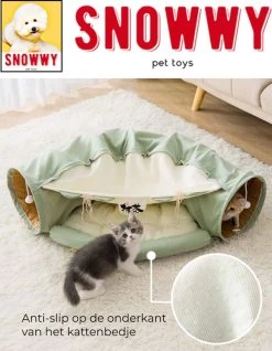 SNOWWY - Kattentunnel Met Kattenmand In één - Origineel En Uniek Design - Kattenhuis - Kattenhuis - Kat Kussen - Kattenbed - Matcha Groen -Hondenbenodigdheden 932x1200