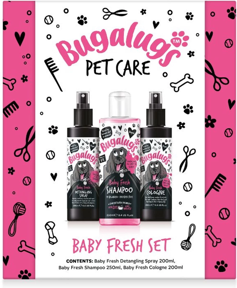Bugalugs - Vachtverzorging Hond - Baby Fresh Gift Set - Hondenshampoo - Hondenparfum - Anti-klit Spray - 650 Ml - Kerstcadeau 4 Bugalugs - Vachtverzorging Hond - Baby Fresh Gift Set - Hondenshampoo - Hondenparfum - Anti-klit Spray - 650 Ml - Kerstcadeau - Afbeelding 2