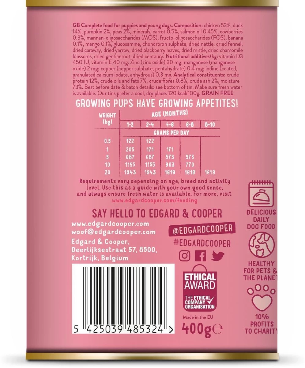 Edgard & Cooper Eend & Kip Blik - Voor Puppy's - Hondenvoer - 12 X 400 G 8 Edgard & Cooper Eend & Kip Blik - Voor Puppy's - Hondenvoer - 12 X 400 G - Afbeelding 6